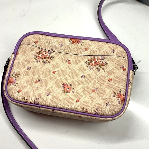 Coach Signature Sand Lavender Floral print Jamie Crossbody Mini/Camera Bag NWT - Picture 3 of 13